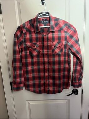 American Rag Red and Black Plaid Button-Down Shirt